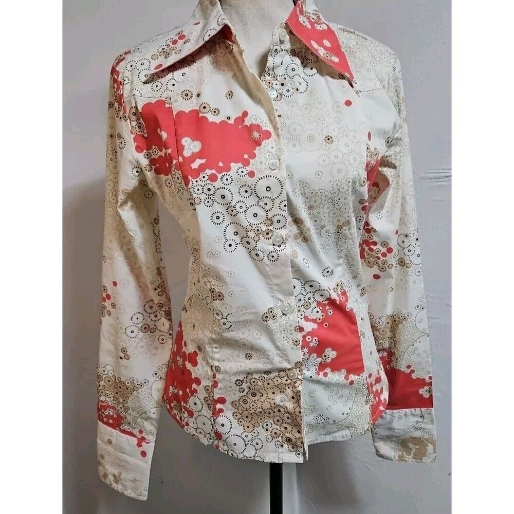 Vila Clothes  ANISETTE FLOWER SHIRT Womens Button-Down Blouse  Coral Tan-Size‎ M